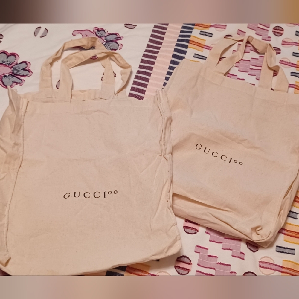 Lot Of 2 Gucci 100th Anniversary Cream Canvas Tote Bags